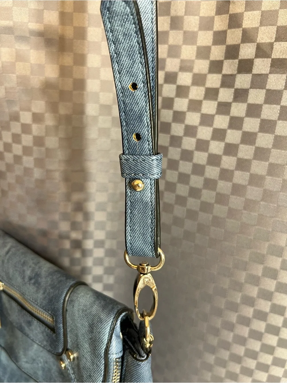 STEVE MADDEN Denim Blue Crossbody Flap Purse Bag Faux Leather Metallic Studs